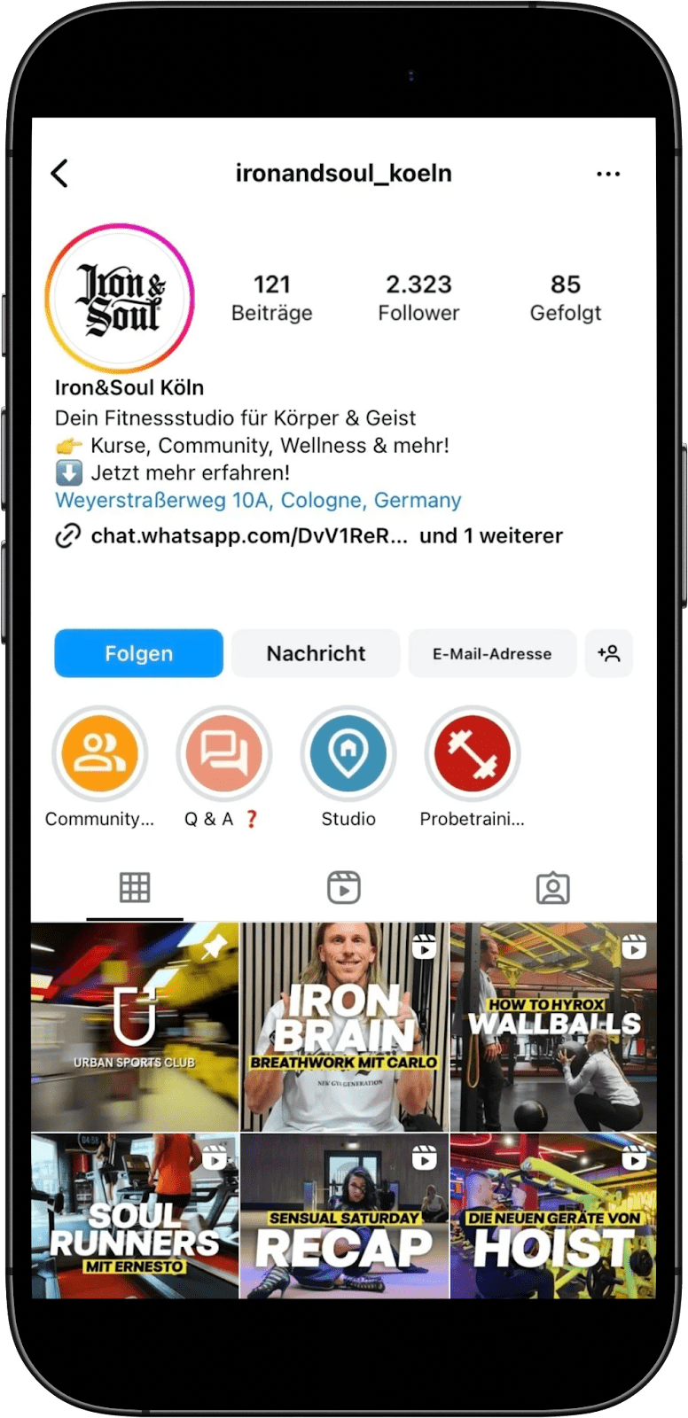 Social Media for fitness studios: Iron&Soul Instagram