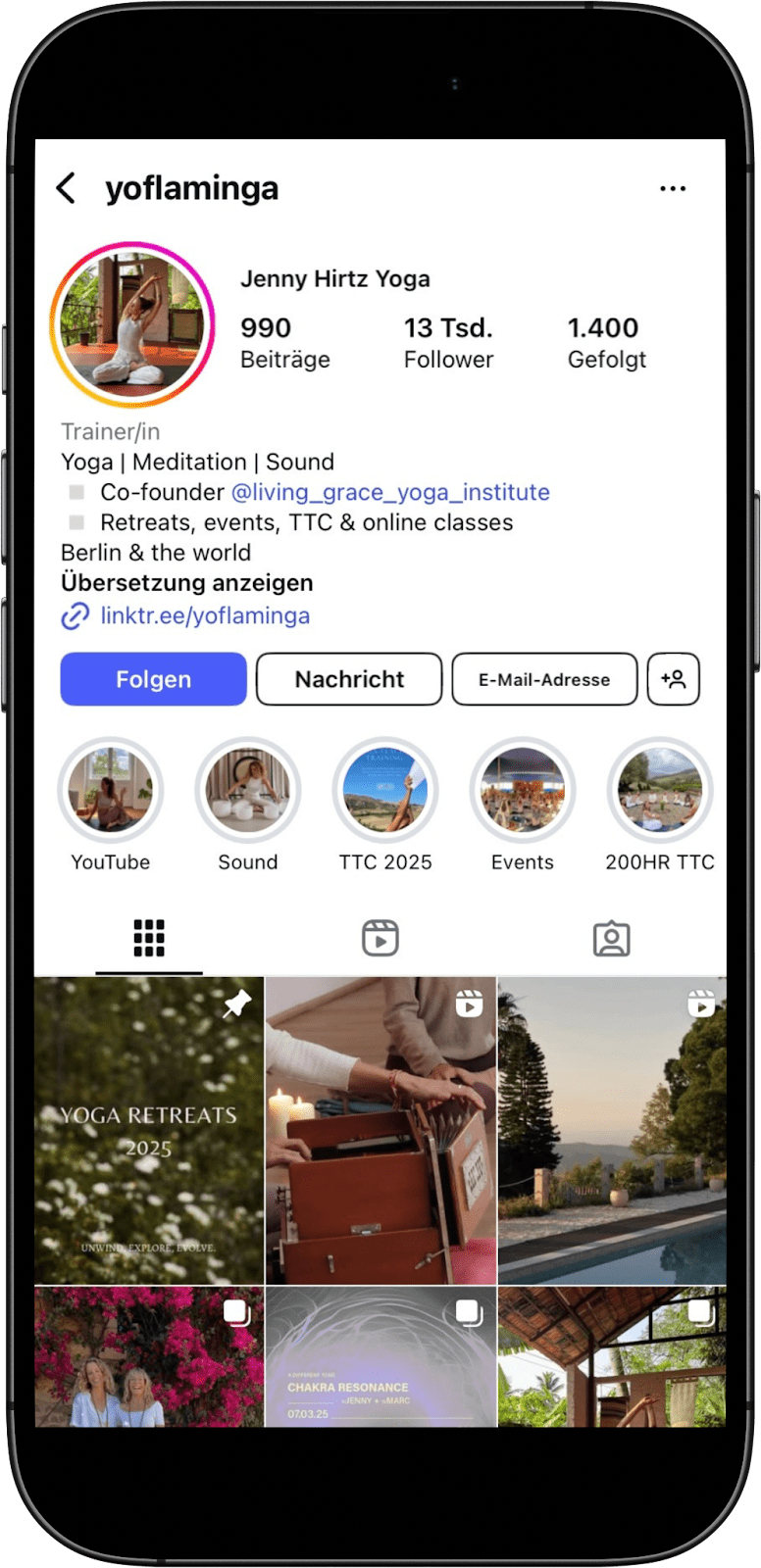 Social Media for fitness studios: Yoflaminga Instagram