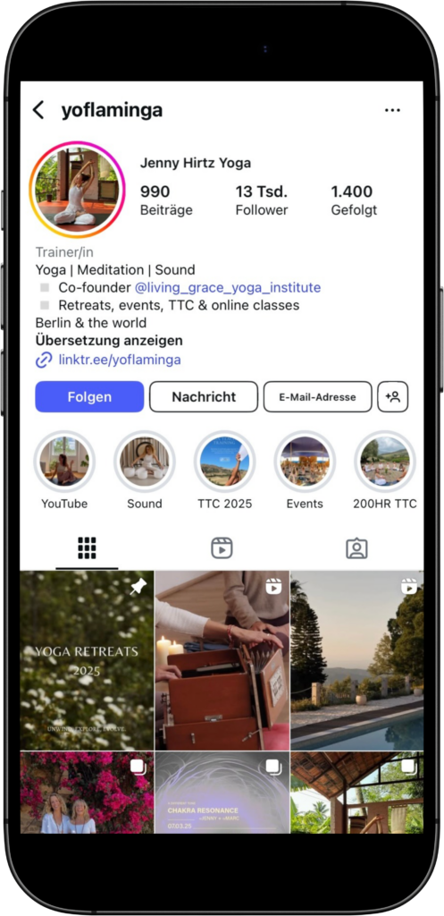 Social Media für Fitnessstudios: yoflaminga Instagram