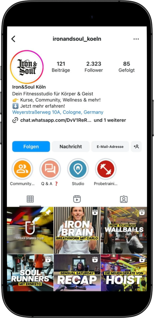 Social Media für Fitnessstudios: Iron&Soul Instagram